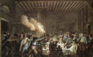 Des patriotes pénètrent chez l'épicier Sauce